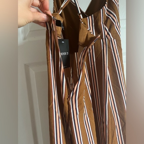 Pin Stripe wide leg Romper Jumpsuit Brown Pant Spaghetti Strap NEW Boho NwT Flow - Picture 6 of 10